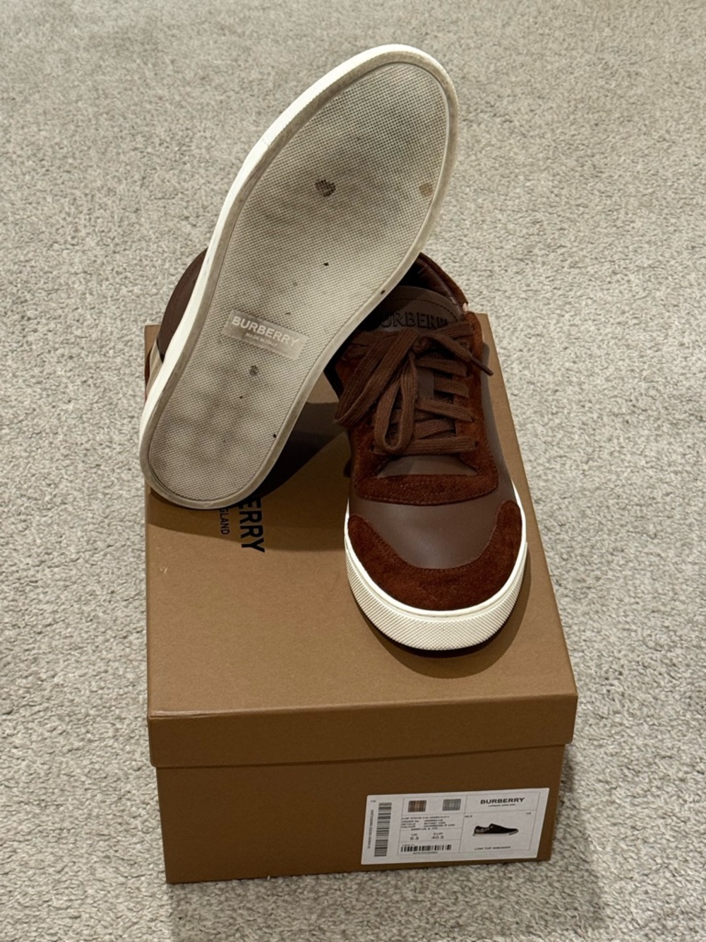 Burberry Brown Suede & Leather Men’s Low-Top Sneakers - Picture 9 of 10